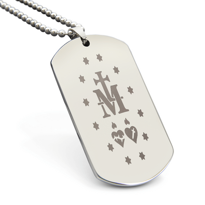 Miraculous Medal Verso Tag Necklace with Personalized Engraving