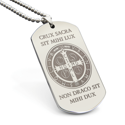 Saint Benedict Medal Tag Necklace with Personalized Engraving