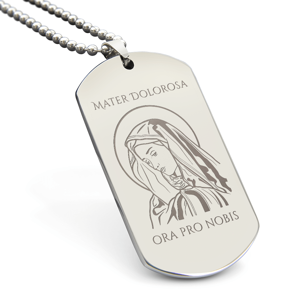 Mater Dolorosa Tag Necklace with Personalized Engraving