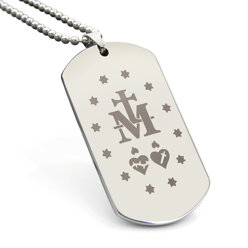 Miraculous Medal Verso Tag Necklace with Personalized Engraving