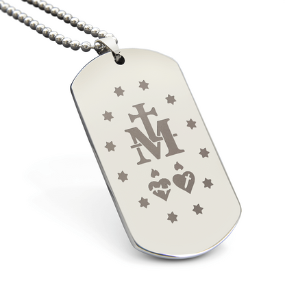 Miraculous Medal Verso Tag Necklace with Personalized Engraving