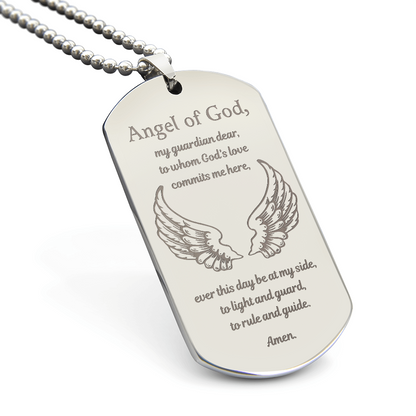 Guardian Angel Prayer Tag Necklace with Personalized Engraving