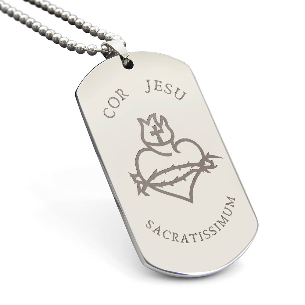 Most Sacred Heart of Jesus Tag Necklace with Personalized Engraving