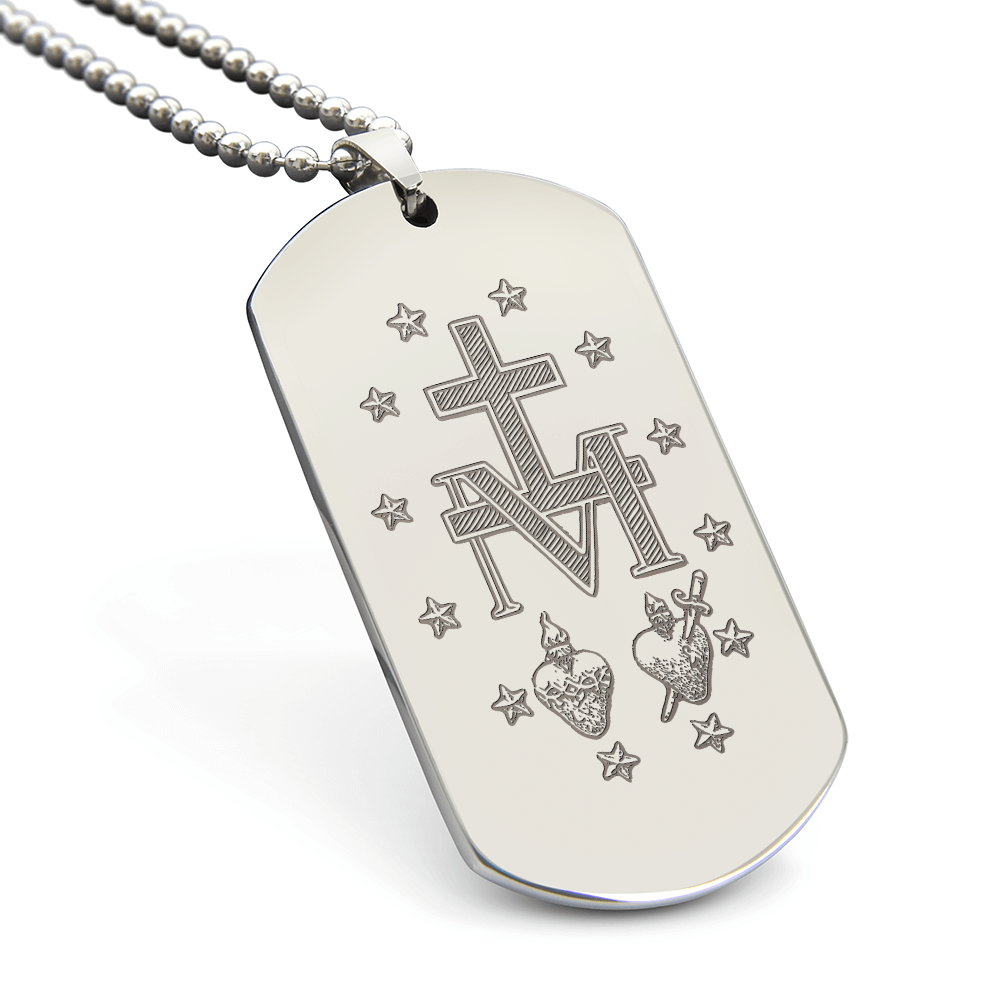 Miraculous Medal Artistic Verso Tag Necklace with Personalized Engraving