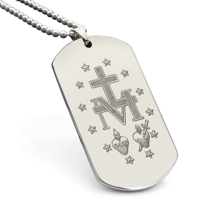 Miraculous Medal Artistic Verso Tag Necklace with Personalized Engraving