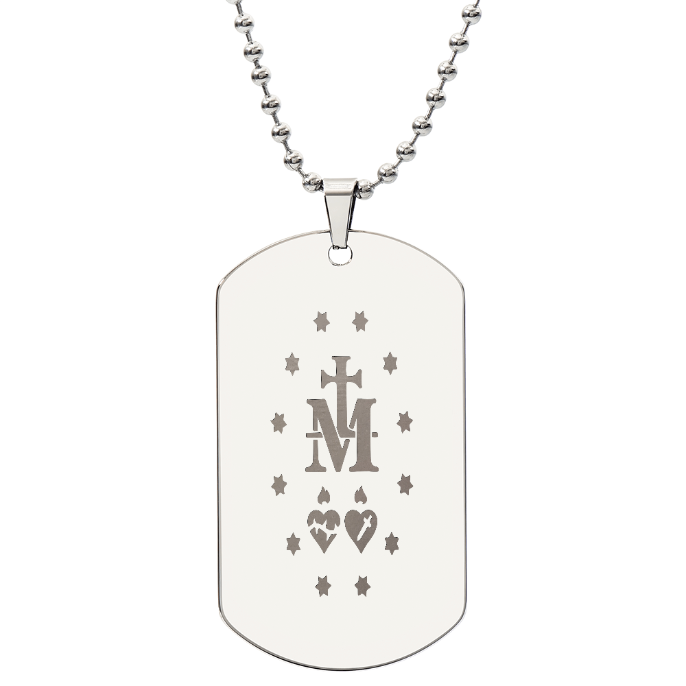 Miraculous Medal Verso Tag Necklace with Personalized Engraving