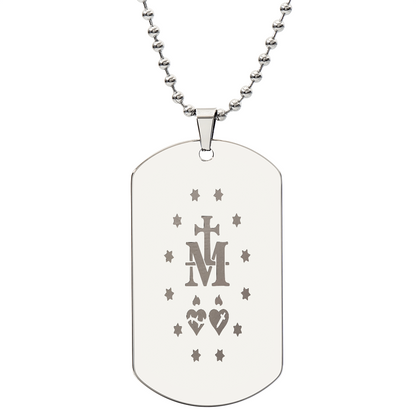 Miraculous Medal Verso Tag Necklace with Personalized Engraving