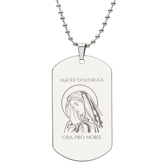 Mater Dolorosa Tag Necklace with Personalized Engraving