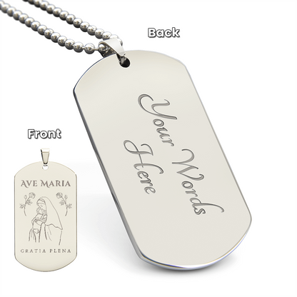 Ave Maria Gratia Plena Tag Necklace with Personalized Engraving