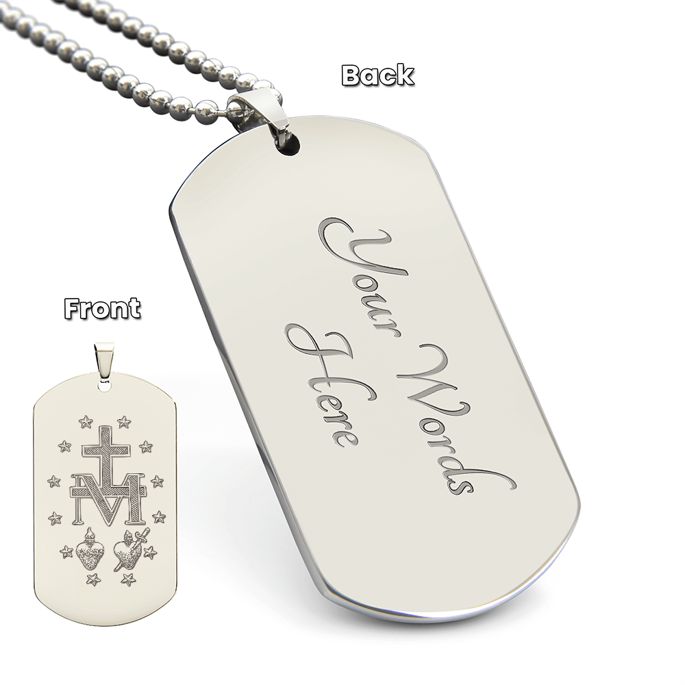 Miraculous Medal Artistic Verso Tag Necklace with Personalized Engraving