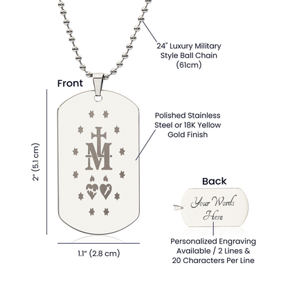 Miraculous Medal Verso Tag Necklace with Personalized Engraving