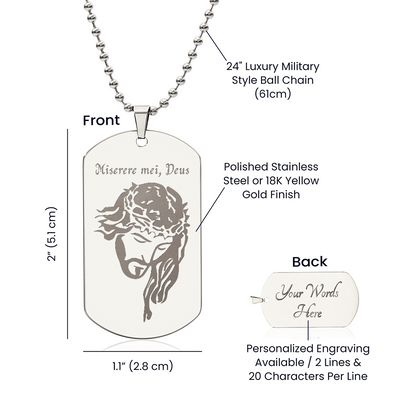 "Miserere mei, Deus" Tag Necklace with Personalized Engraving