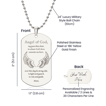 Guardian Angel Prayer Tag Necklace with Personalized Engraving