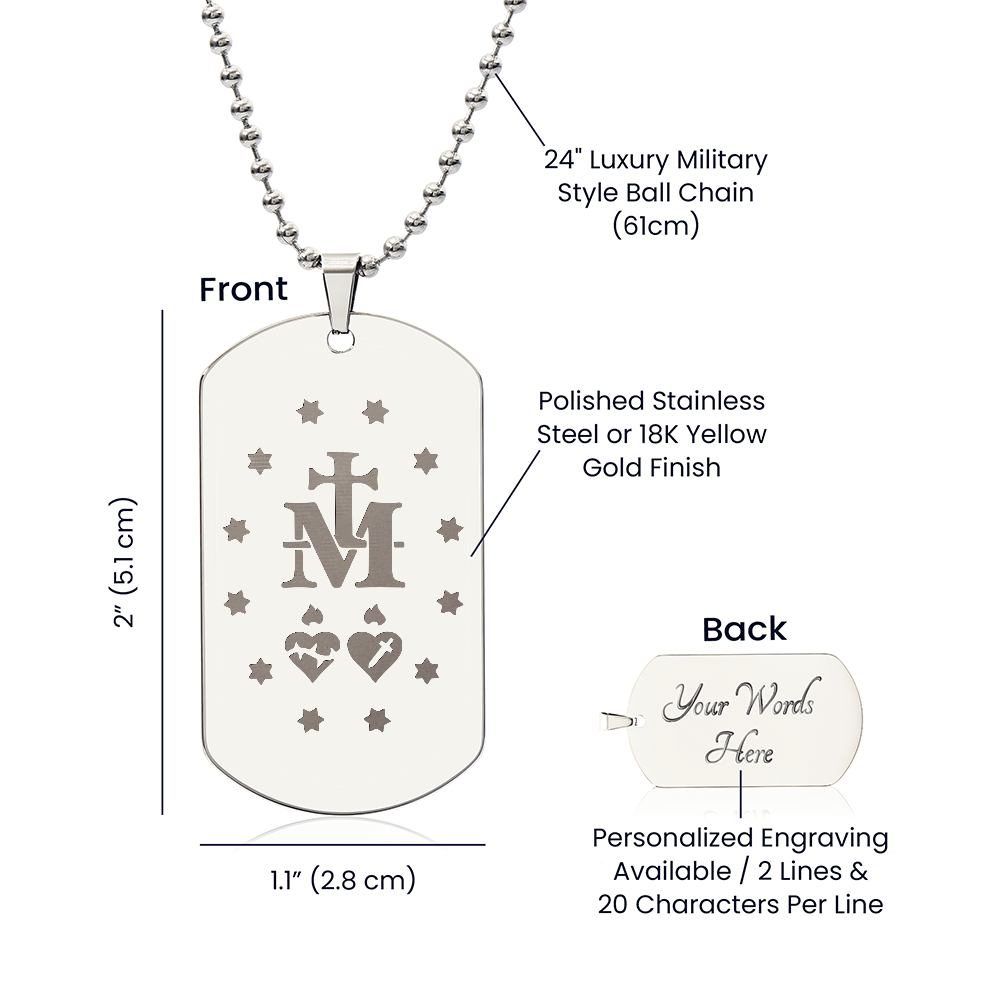 Miraculous Medal Verso Tag Necklace with Personalized Engraving