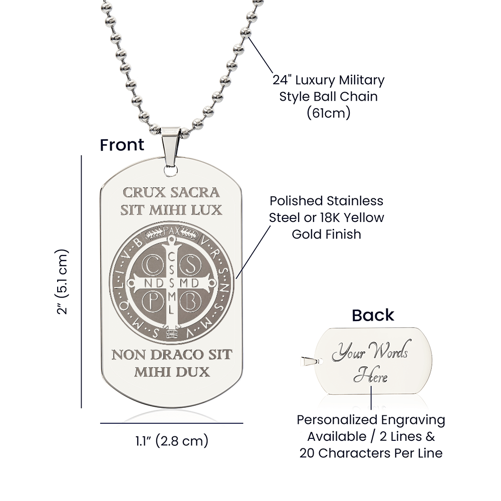 Saint Benedict Medal Tag Necklace with Personalized Engraving