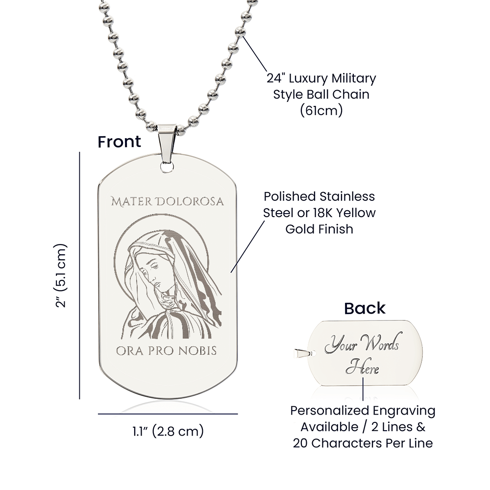 Mater Dolorosa Tag Necklace with Personalized Engraving