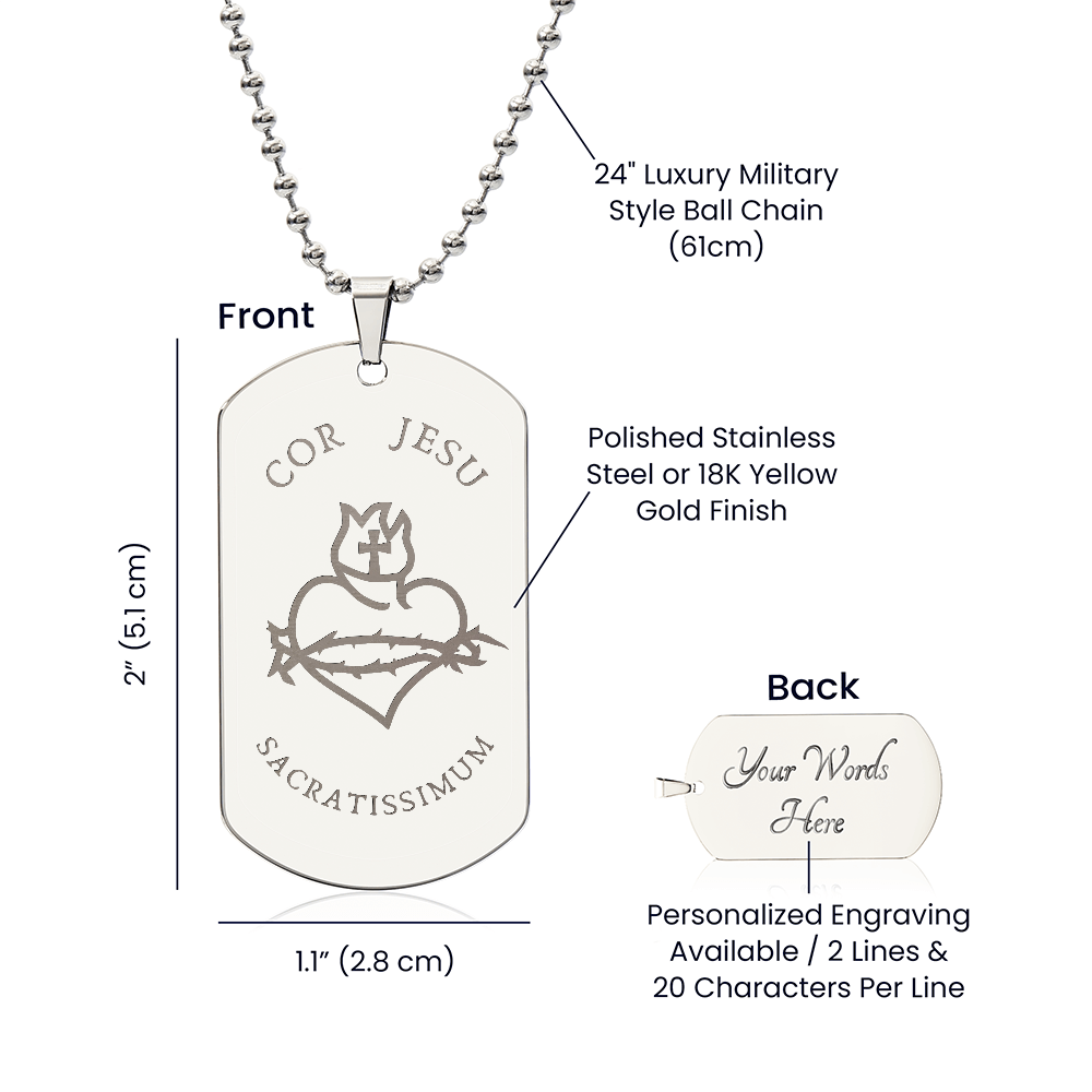 Most Sacred Heart of Jesus Tag Necklace with Personalized Engraving
