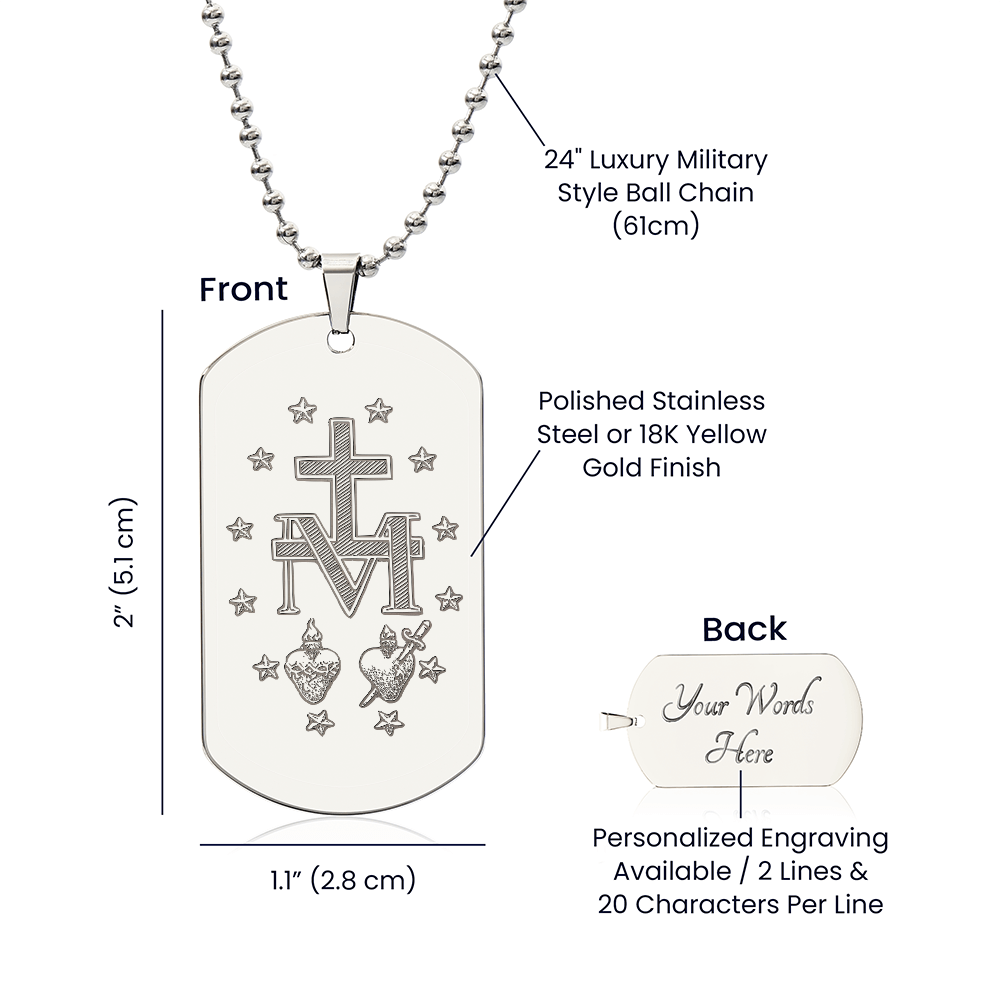 Miraculous Medal Artistic Verso Tag Necklace with Personalized Engraving