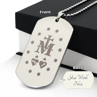 Miraculous Medal Verso Tag Necklace with Personalized Engraving