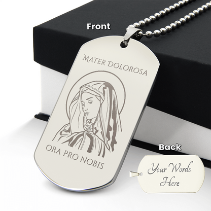 Mater Dolorosa Tag Necklace with Personalized Engraving