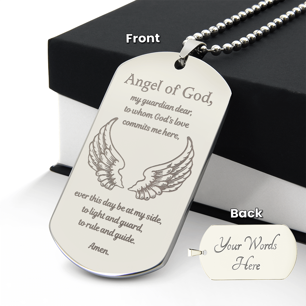 Guardian Angel Prayer Tag Necklace with Personalized Engraving