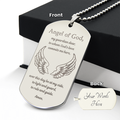 Guardian Angel Prayer Tag Necklace with Personalized Engraving