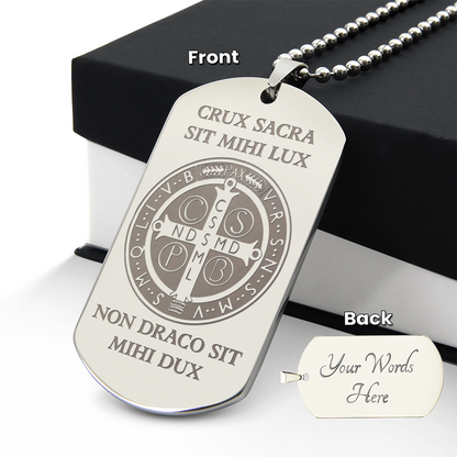 Saint Benedict Medal Tag Necklace with Personalized Engraving