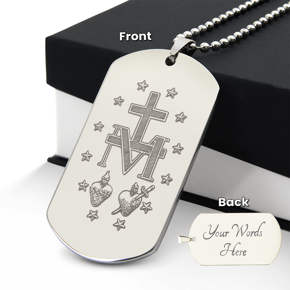 Miraculous Medal Artistic Verso Tag Necklace with Personalized Engraving
