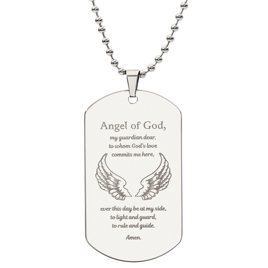 Guardian Angel Prayer Tag Necklace with Personalized Engraving