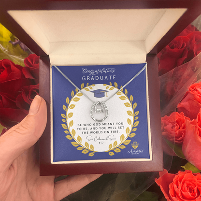 Congratulations Graduate Valley of Grace Necklace with Saint Catherine of Siena Quote