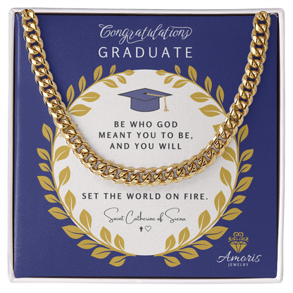 Congratulations Graduate Cuban Link Chain with Saint Catherine of Siena Quote
