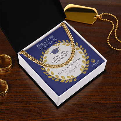 Congratulations Graduate Cuban Link Chain with Saint Catherine of Siena Quote