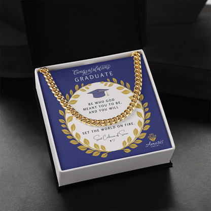 Congratulations Graduate Cuban Link Chain with Saint Catherine of Siena Quote