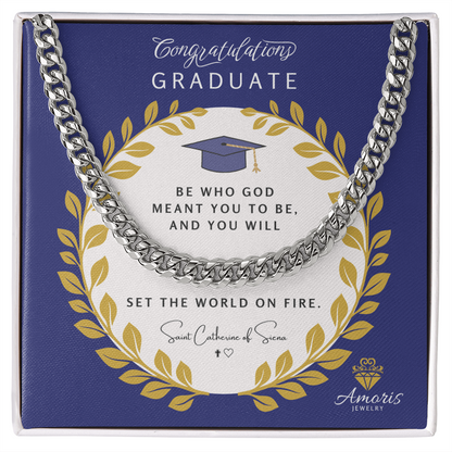 Congratulations Graduate Cuban Link Chain with Saint Catherine of Siena Quote