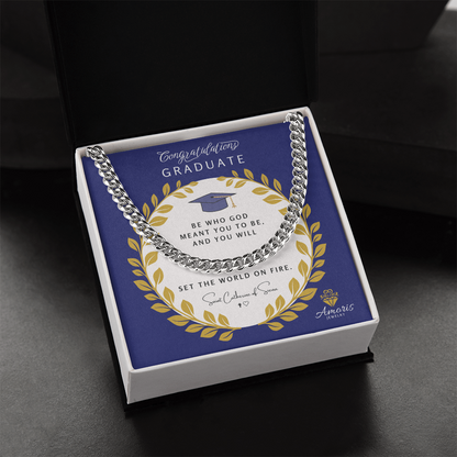 Congratulations Graduate Cuban Link Chain with Saint Catherine of Siena Quote