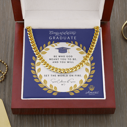 Congratulations Graduate Cuban Link Chain with Saint Catherine of Siena Quote