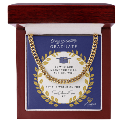 Congratulations Graduate Cuban Link Chain with Saint Catherine of Siena Quote