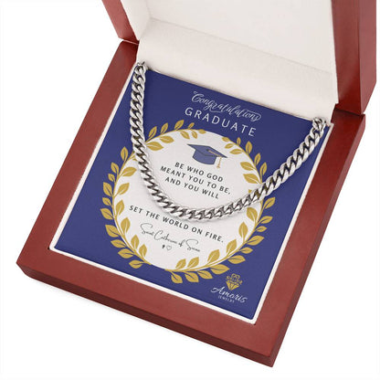 Congratulations Graduate Cuban Link Chain with Saint Catherine of Siena Quote