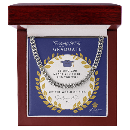 Congratulations Graduate Cuban Link Chain with Saint Catherine of Siena Quote