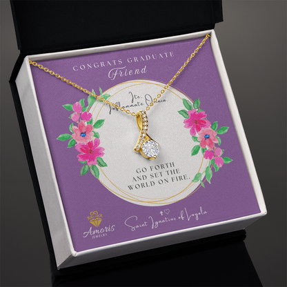 Congrats Graduate Friend Necklace with Saint Ignatius of Loyola  Quote