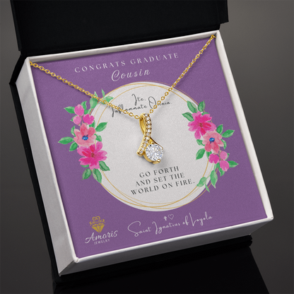 Congrats Graduate Cousin Necklace with Saint Ignatius of Loyola  Quote