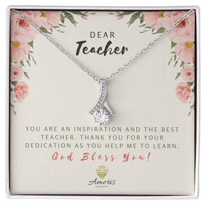 Collar con tarjeta con mensaje "Querido Maestro, Dios te bendiga"