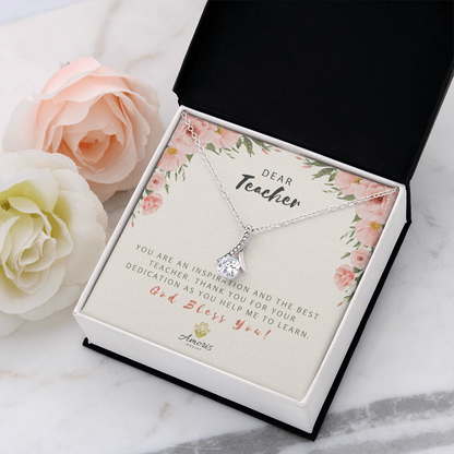 Collar con tarjeta con mensaje "Querido Maestro, Dios te bendiga"