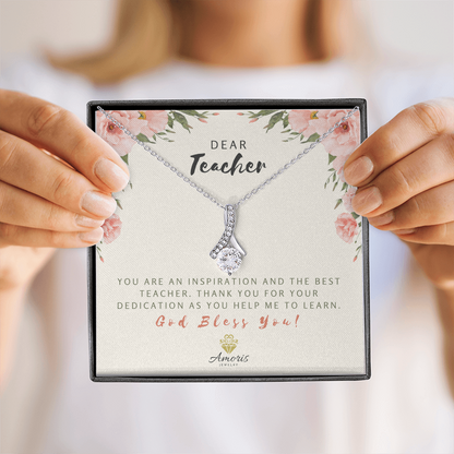 Collar con tarjeta con mensaje "Querido Maestro, Dios te bendiga"