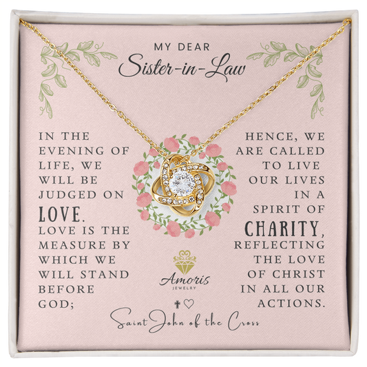 My Dear Sister-in-Law Love Knot Necklace with Saint John of the Cross Quote