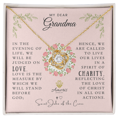 My Dear Grandma Love Knot Necklace with Saint John of the Cross Quote