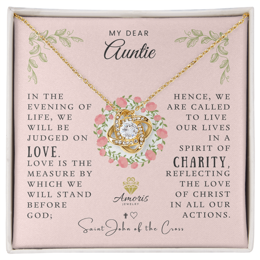 My Dear Auntie Love Knot Necklace with Saint John of the Cross Quote