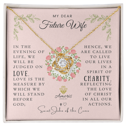 Collar con nudo de amor para mi futura esposa con cita de San Juan de la Cruz