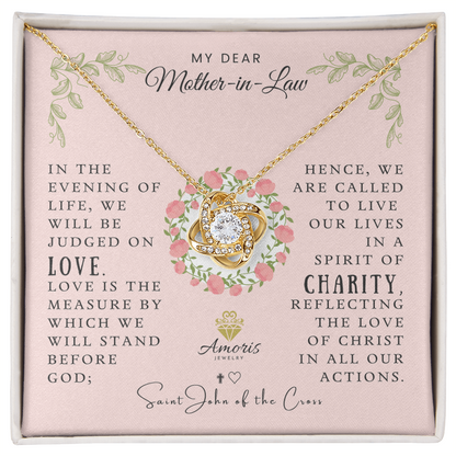 My Dear Mother-in-Law Love Knot Necklace with Saint John of the Cross Quote