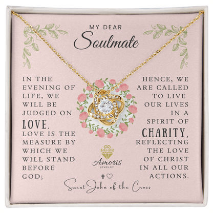 Collar de nudo de amor de mi querida alma gemela con cita de San Juan de la Cruz